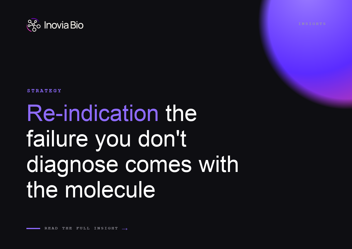 Conceptual illustration of a re-indication strategy: diagnosing a local versus systemic drug trial failure before selecting a new indication